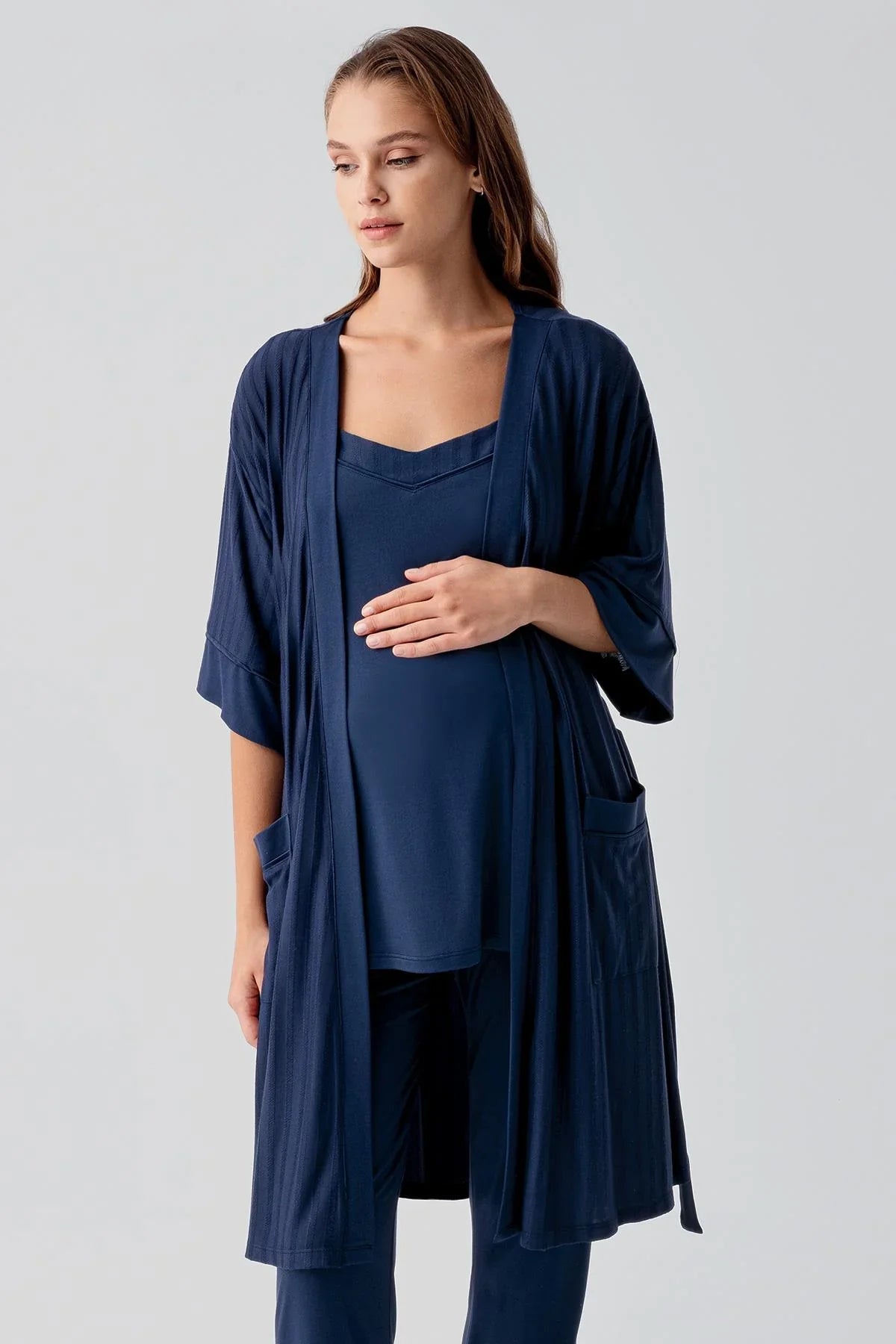 Strappy Flexible Viscose Maternity Nightgown and Pajama Set 19307