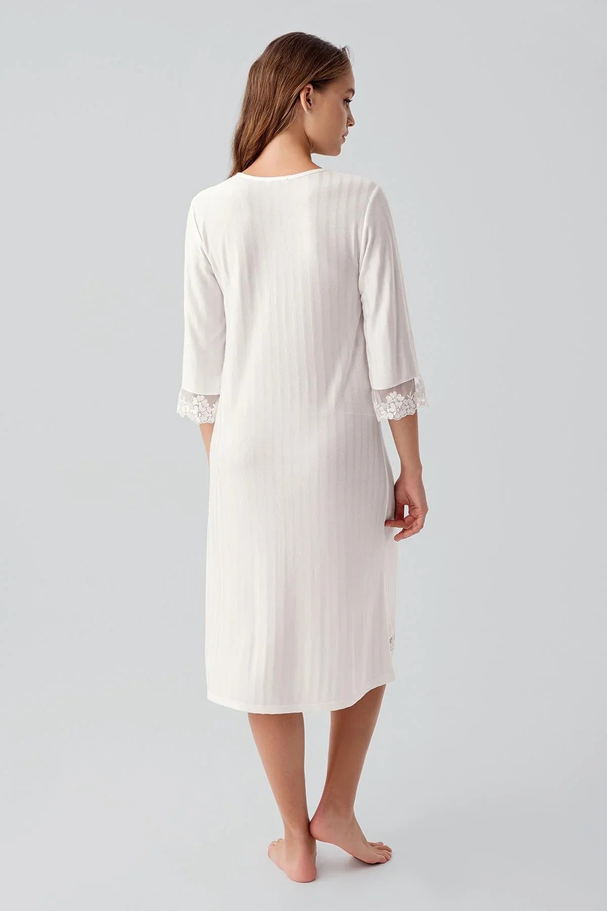 Truvakar Kollu Dantelli Düğmeli Esnek Viskoz Gecelik 19107 - Artış Collection