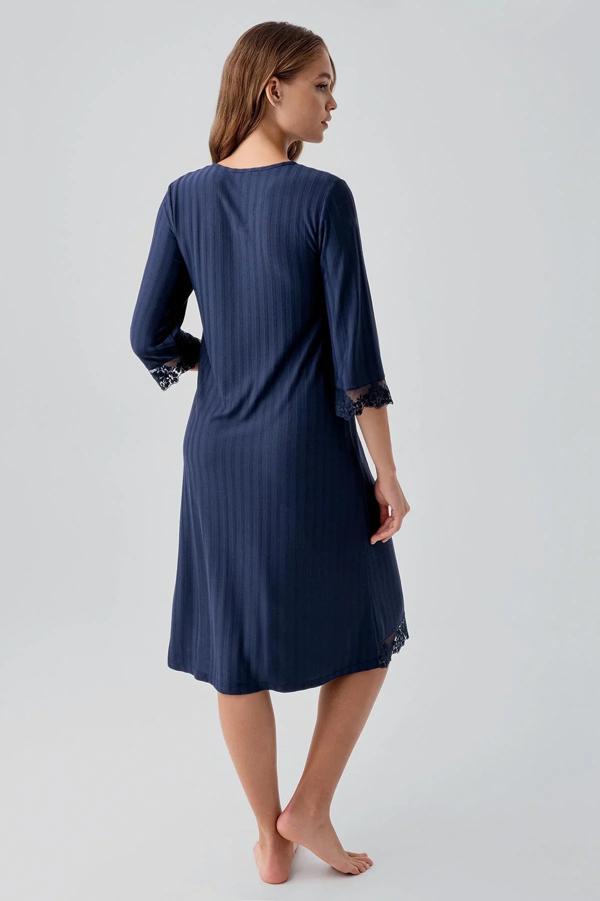 Truvakar Kollu Dantelli Düğmeli Esnek Viskoz Gecelik 19107 - Artış Collection