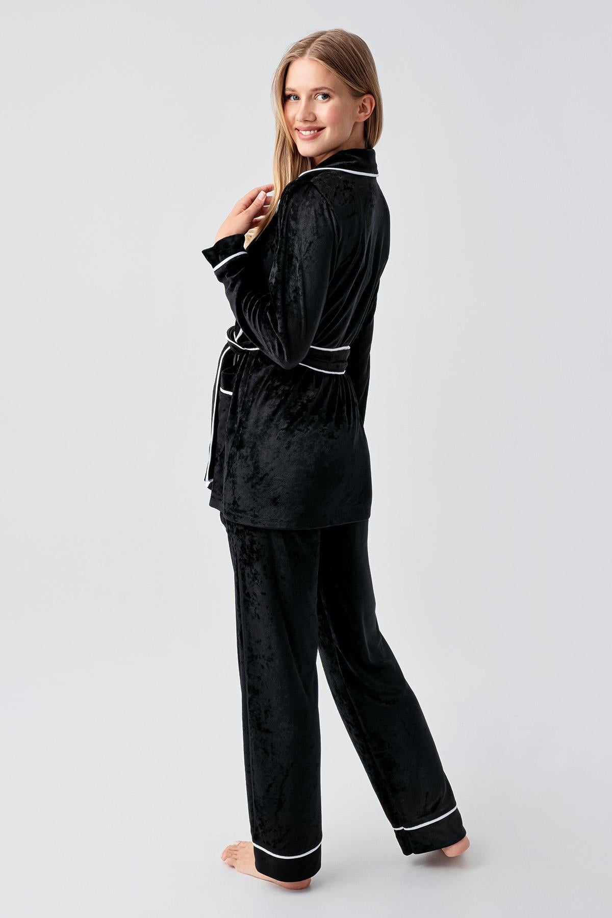 Uzun Kollu Kimono Kadife Esnek Viskoz Pijama Takım
