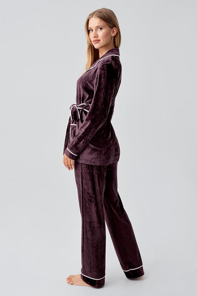 Uzun Kollu Kimono Kadife Esnek Viskoz Pijama Takım