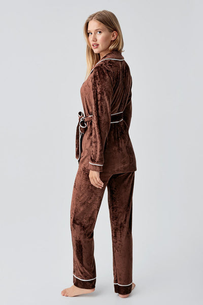 Uzun Kollu Kimono Kadife Esnek Viskoz Pijama Takım