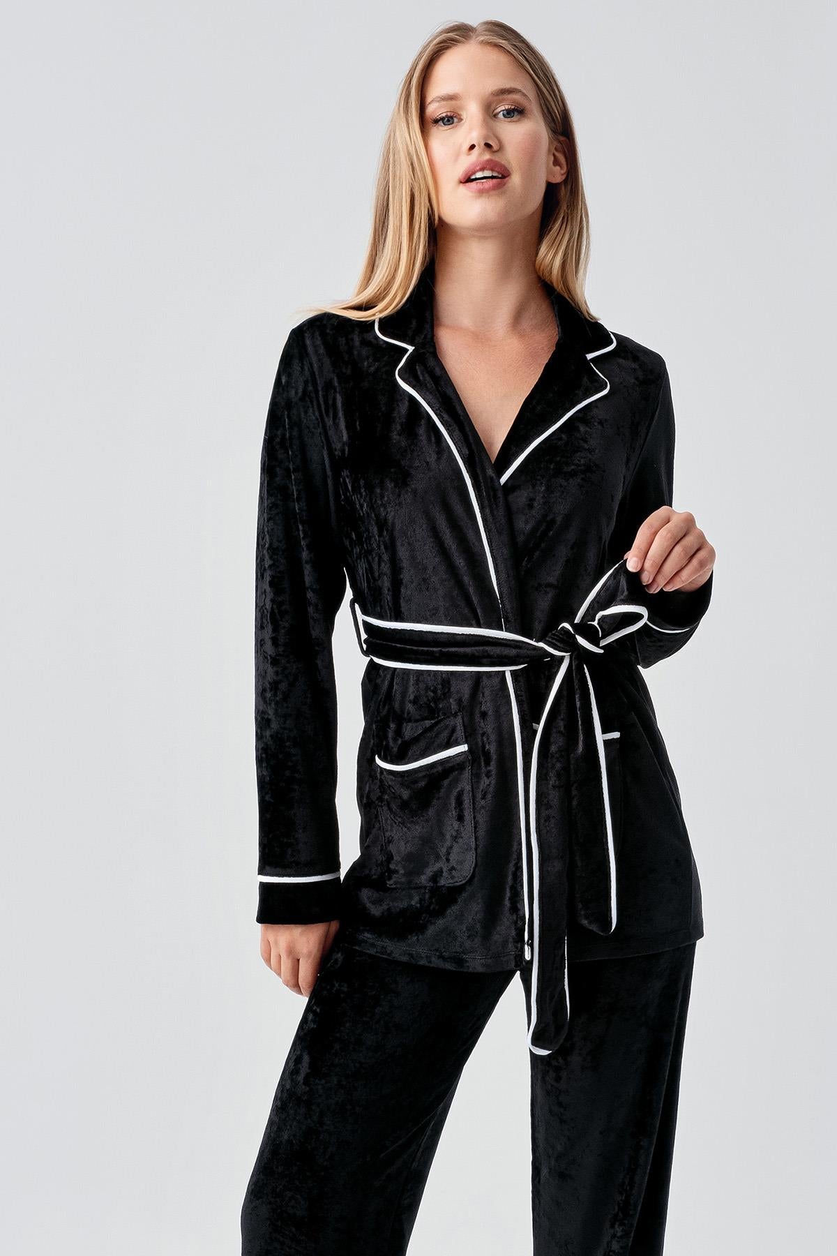 Uzun Kollu Kimono Kadife Esnek Viskoz Pijama Takım