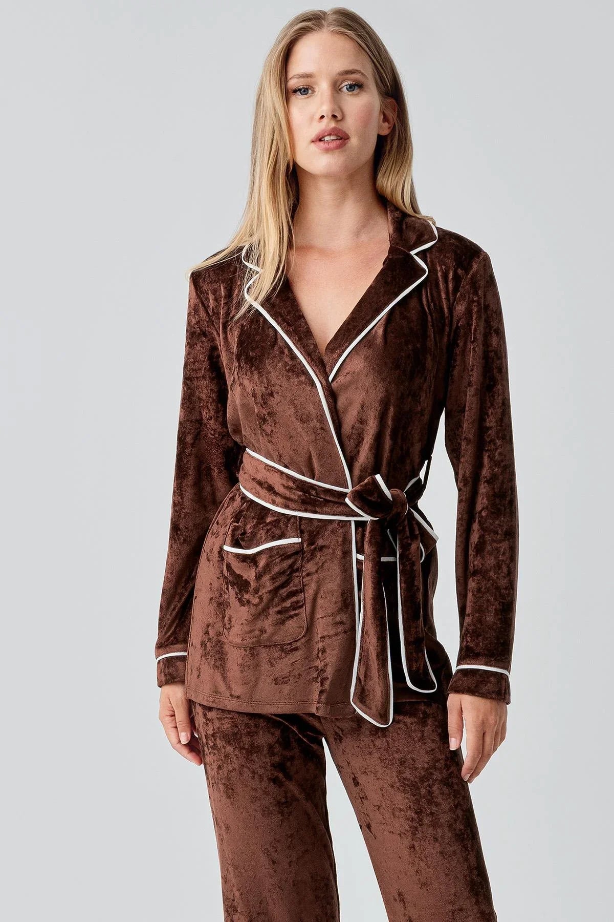 Uzun Kollu Kimono Kadife Esnek Viskoz Pijama Takım 18216