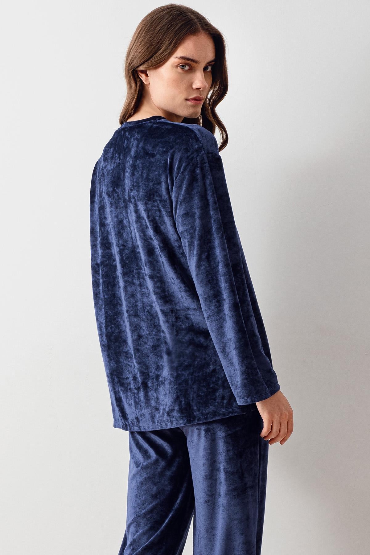 Uzun Kollu Esnek Yumuşak Viskoz Kadife Pijama Takım 20201