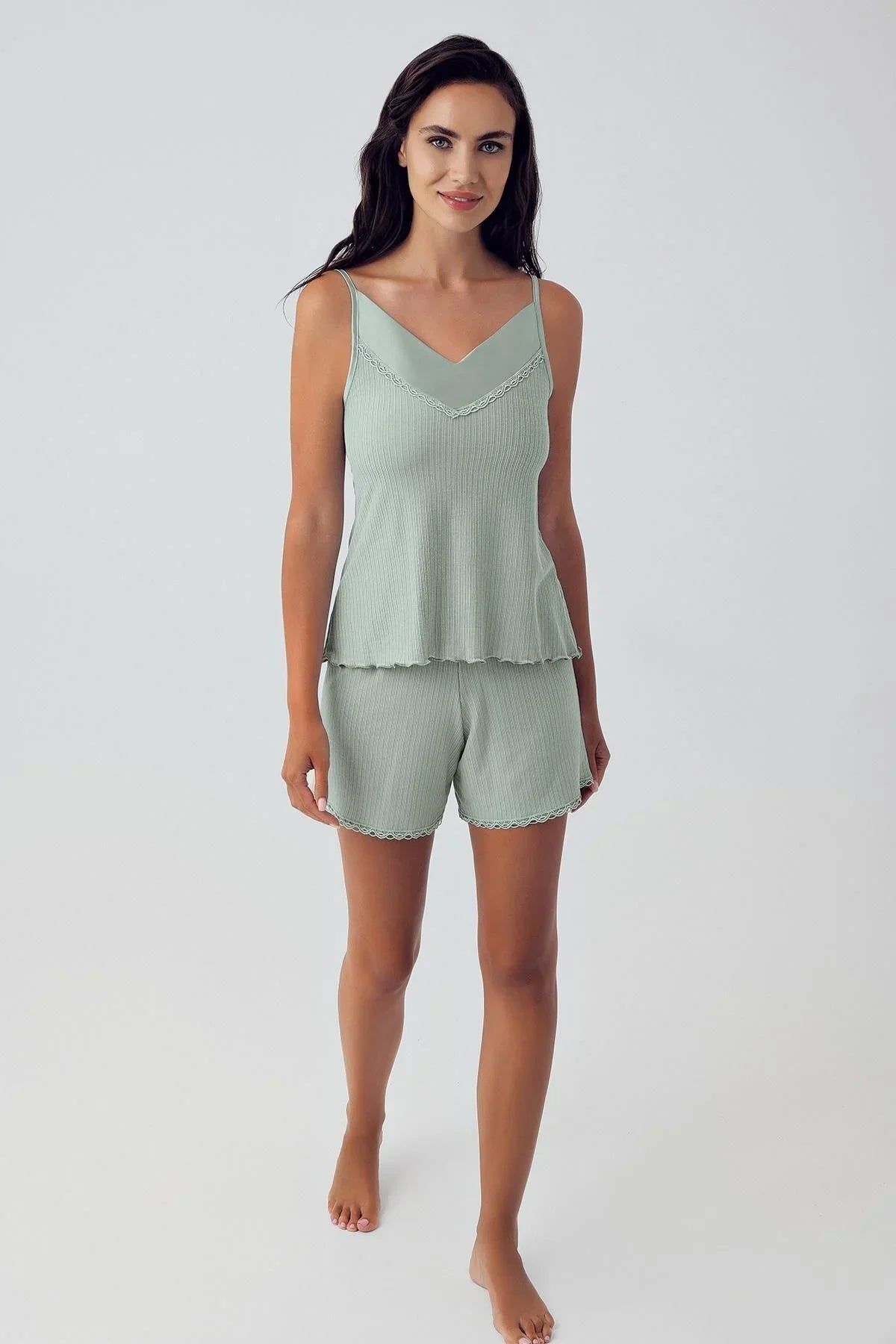 Kadın Esnek Viskoz Askılı Şortlu Pijama Takım 15206