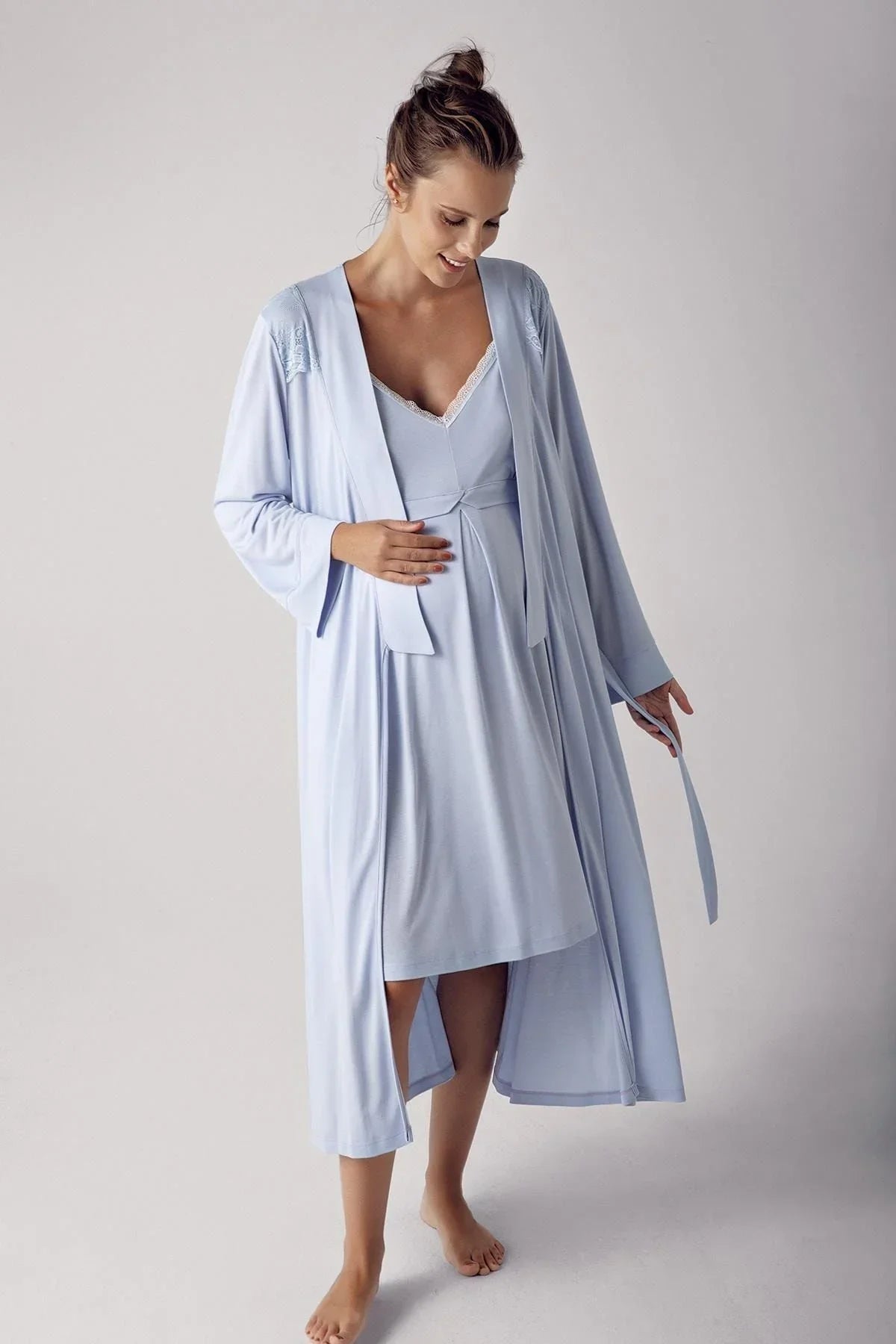 Kadın Esnek Viskoz Hamile Sabahlık Gecelik Takım 13406