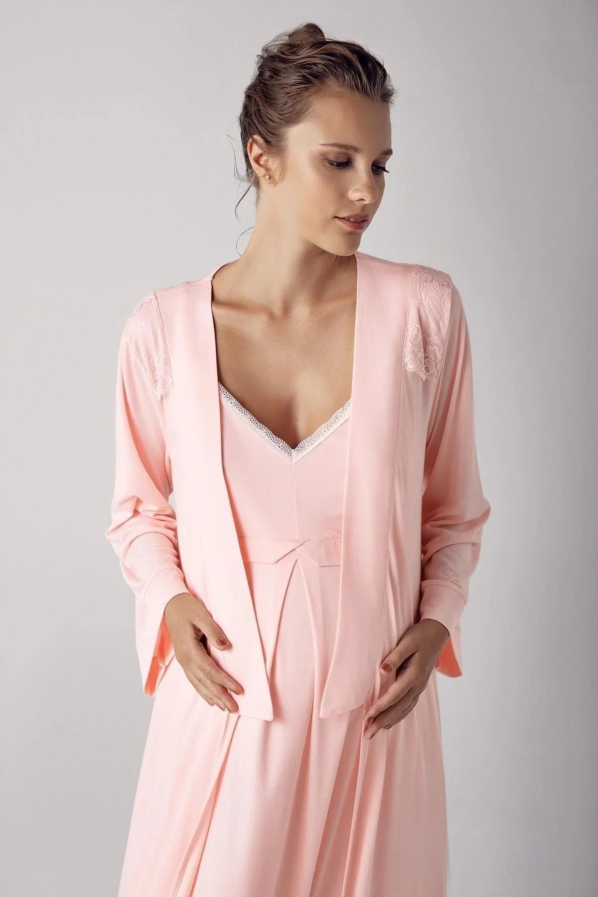 Kadın Esnek Viskoz Hamile Sabahlık Gecelik Takım 13406