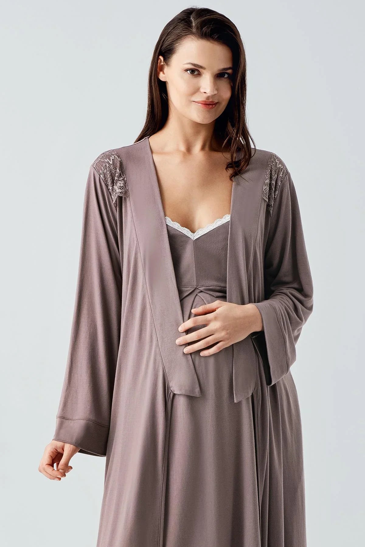 Kadın Esnek Viskoz Hamile Sabahlık Gecelik Takım 13406