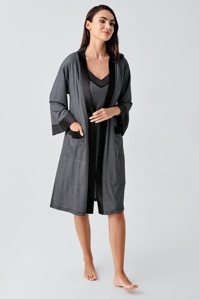 Women's Flexible Viscose Short Strap Dressing Gown Nightgown Set 15406