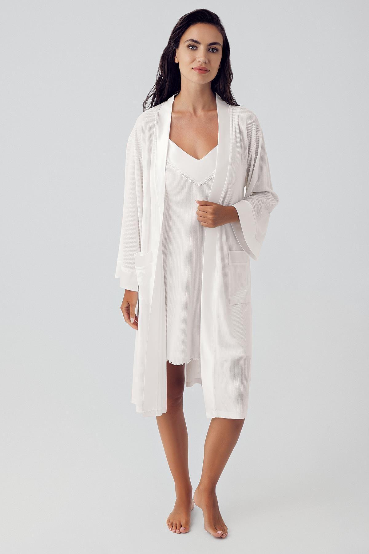 Women's Flexible Viscose Short Strap Dressing Gown Nightgown Set 15406