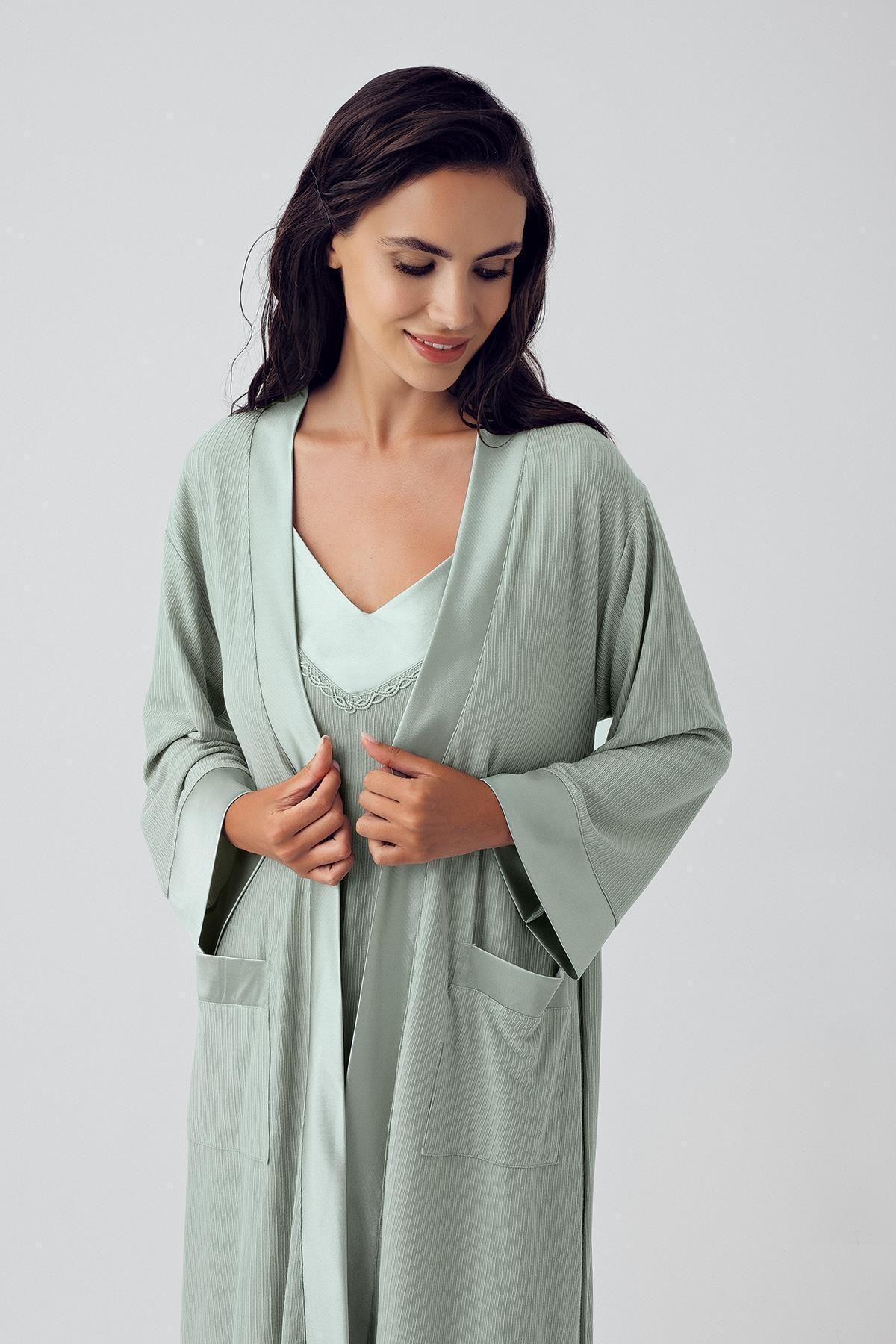 Women's Flexible Viscose Short Strap Dressing Gown Nightgown Set 15406
