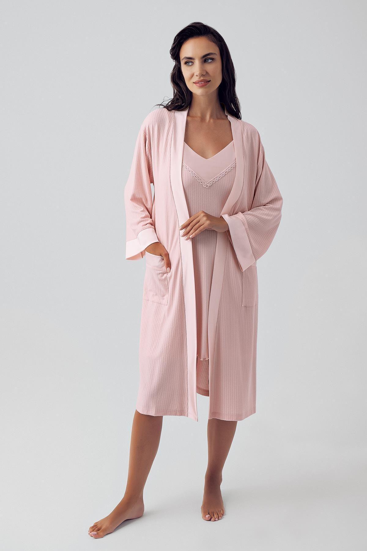 Women's Flexible Viscose Short Strap Dressing Gown Nightgown Set 15406