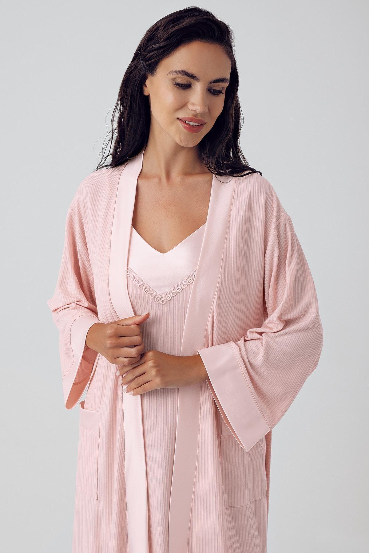 Women's Flexible Viscose Short Strap Dressing Gown Nightgown Set 15406