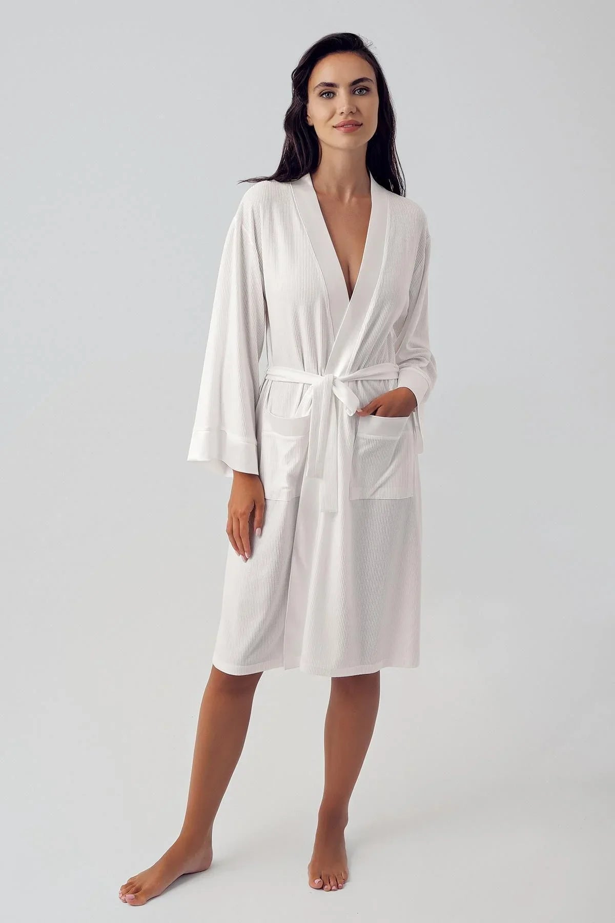 Kadın Esnek Viskoz Kısa Askılı Sabahlık Şortlu Pijama Takım 15306