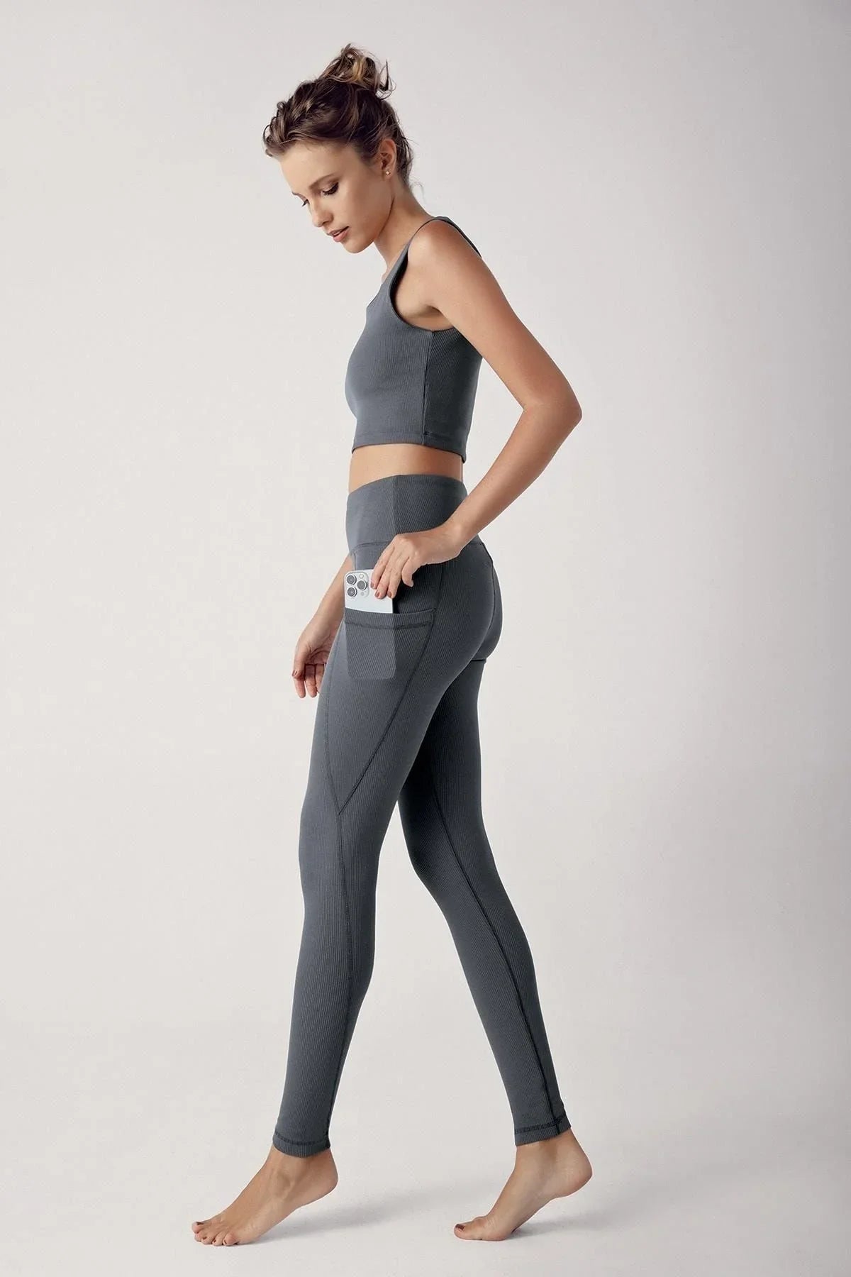 Kadın Fitilli Yüksek Bel Cepli Spor Tayt F05