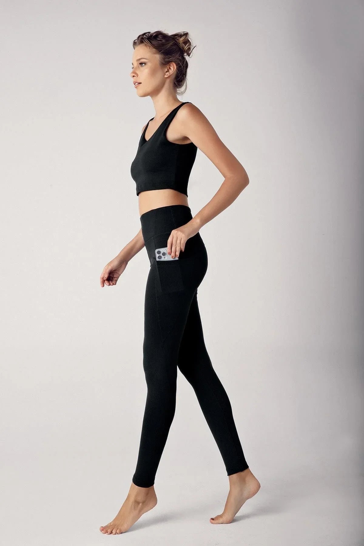 Kadın Fitilli Yüksek Bel Cepli Spor Tayt F05