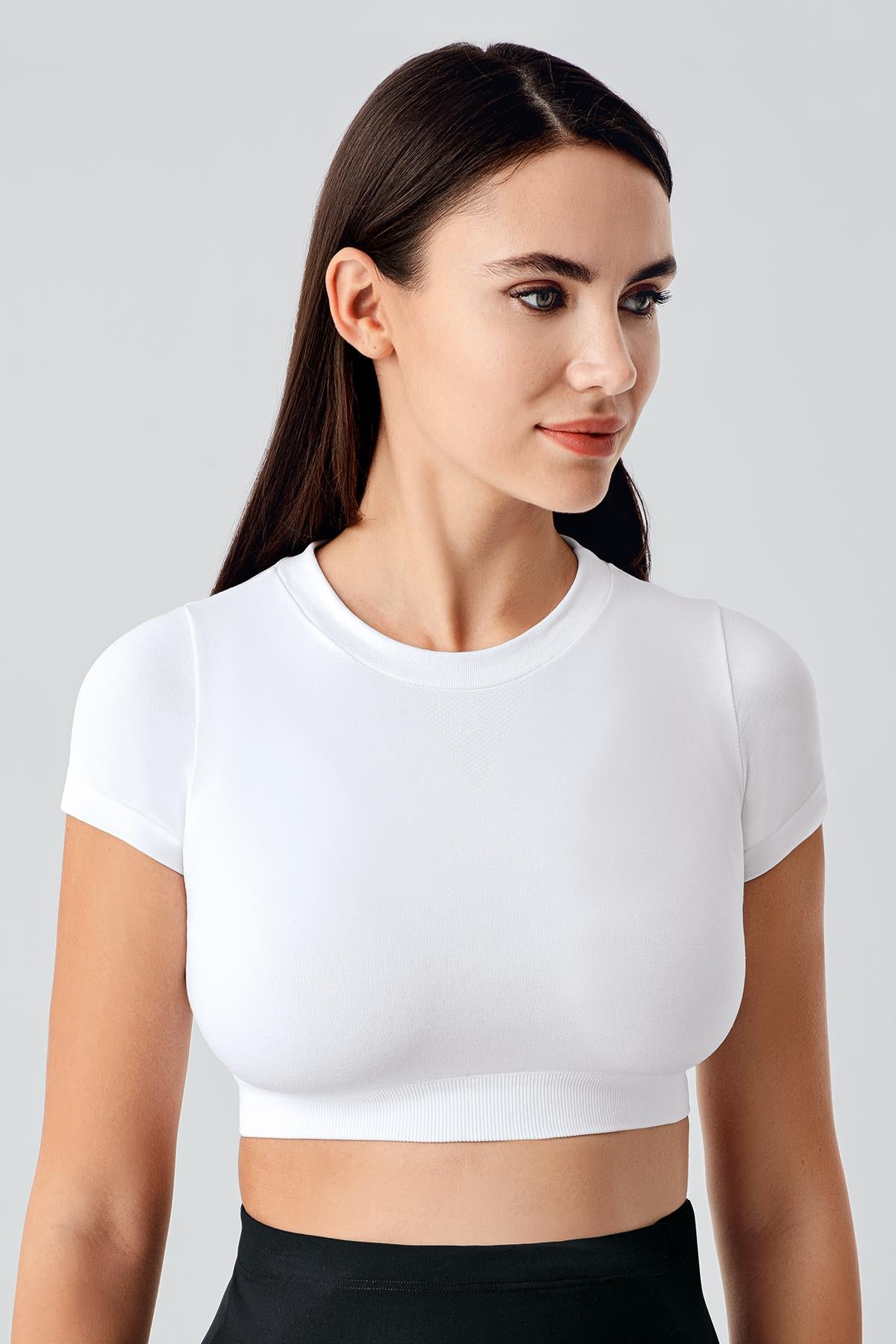 Kadın Kısa Kollu Esnek Crop T-Shirt
