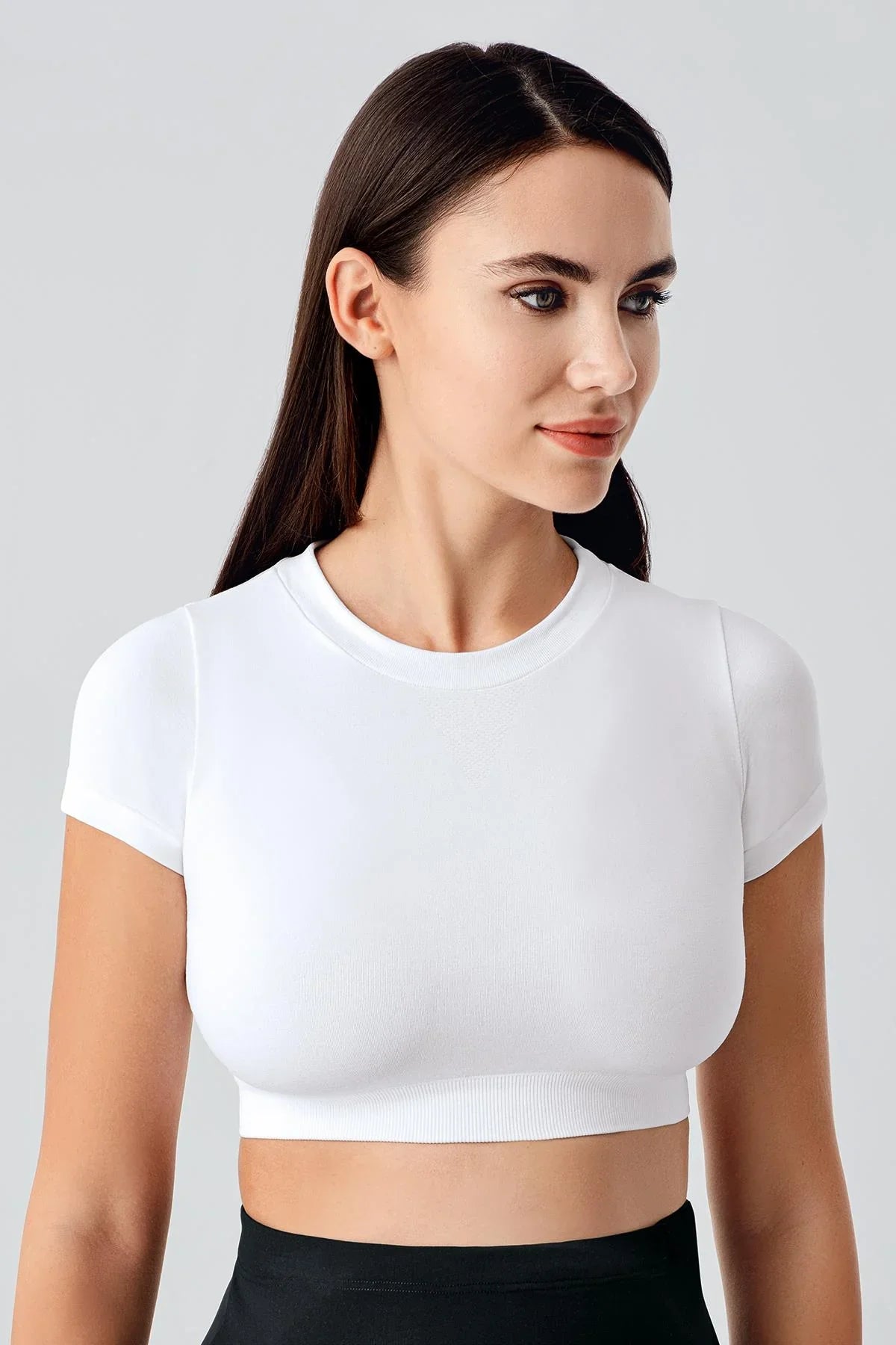 Women's Seamless Soft Texture Short Sleeve Flexible Crop T-Shirt C06