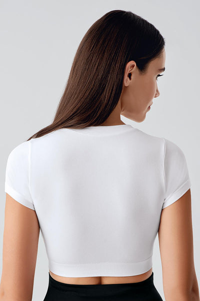 Kadın Kısa Kollu Esnek Crop T-Shirt