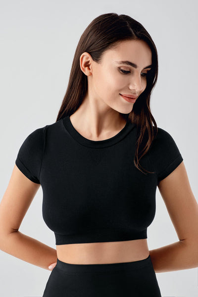 Kadın Kısa Kollu Esnek Crop T-Shirt