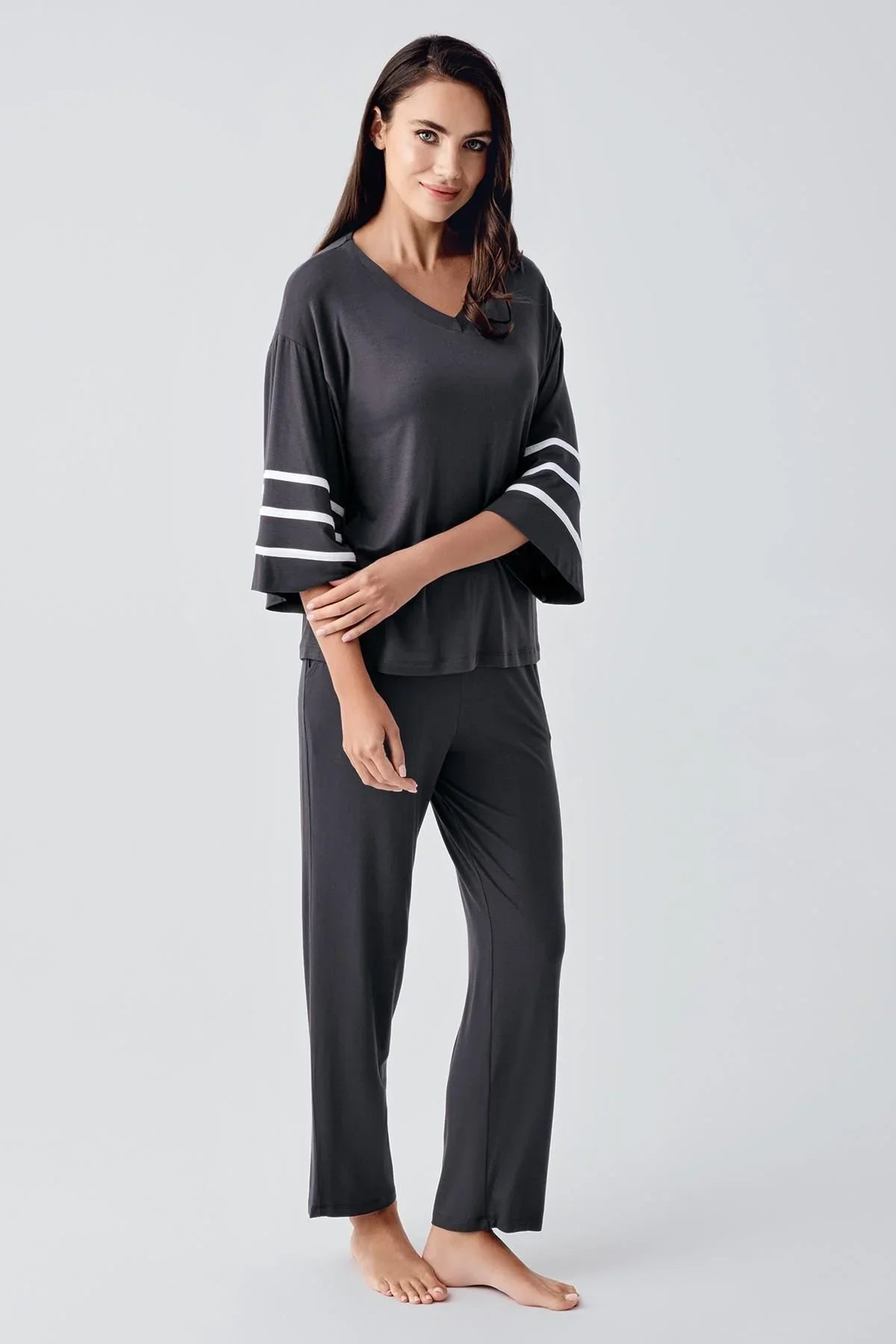 Kadın Kısa Kollu Esnek Viskoz Pijama Takım 22111