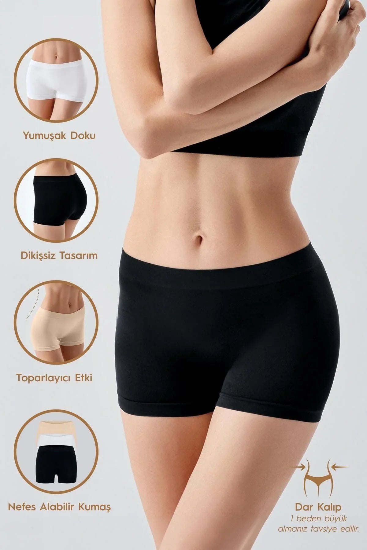 Kadın Seamless 3'lü Paket (Dikişsiz) Yüksek Bel Boxer 27B01 - Artış Collection