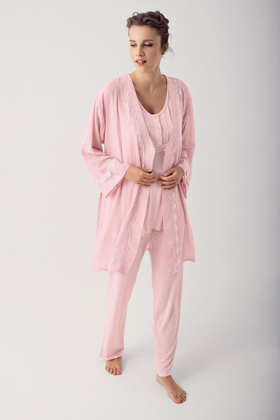 Kadın Şifon Detaylı Düğmeli Kısa Kollu Pijama Takımı 12309 - Artış Collection