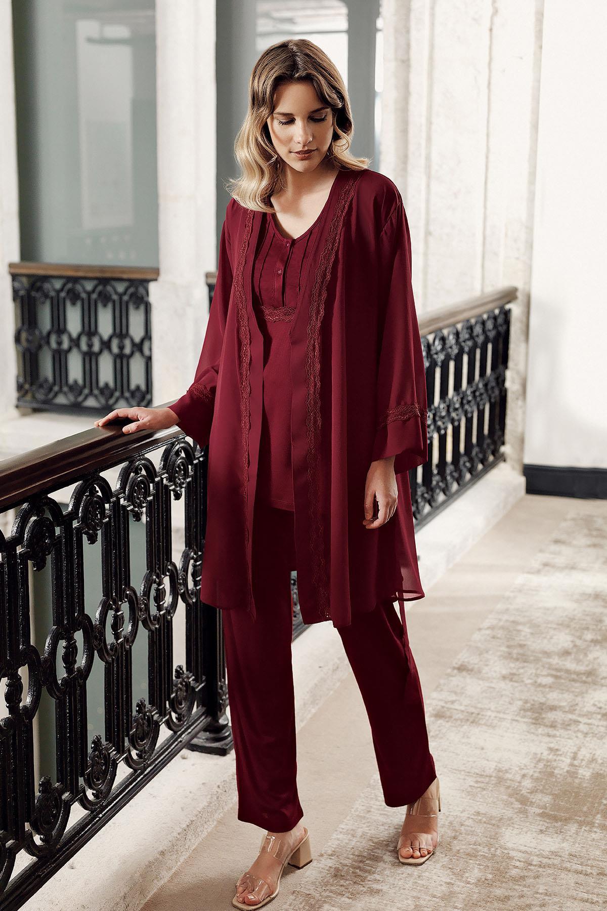 Kadın Şifon Detaylı Düğmeli Kısa Kollu Pijama Takımı 12309 - Artış Collection