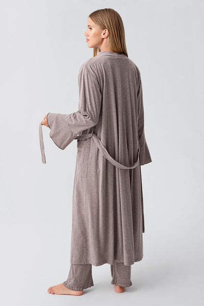 Kadın Uzun Kollu Düğmeli Esnek Pamuklu Sabahlık Pijama Takımı 23112