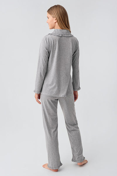 Kadın Uzun Kollu Düğmeli Esnek Pamuklu Sabahlık Pijama Takımı 23112
