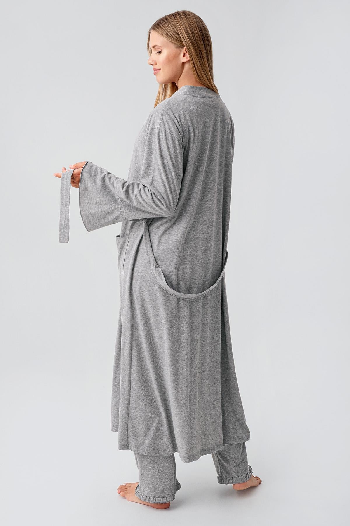 Kadın Uzun Kollu Düğmeli Esnek Pamuklu Sabahlık Pijama Takımı 23112
