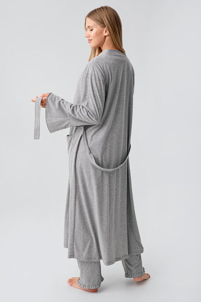 Kadın Uzun Kollu Düğmeli Esnek Pamuklu Sabahlık Pijama Takımı 23112