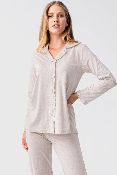 Kadın Uzun Kollu Düğmeli Esnek Pamuklu Sabahlık Pijama Takımı 23112