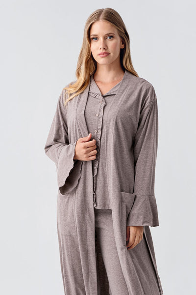 Kadın Uzun Kollu Düğmeli Esnek Pamuklu Sabahlık Pijama Takımı 23112