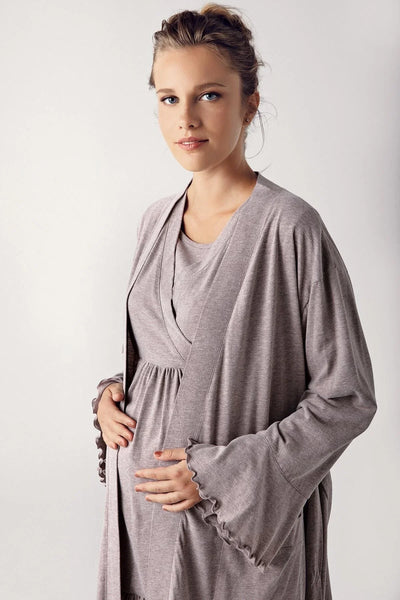 Kadın Uzun Kollu Esnek Pamuklu Hamile Sabahlık Pijama Takımı13300
