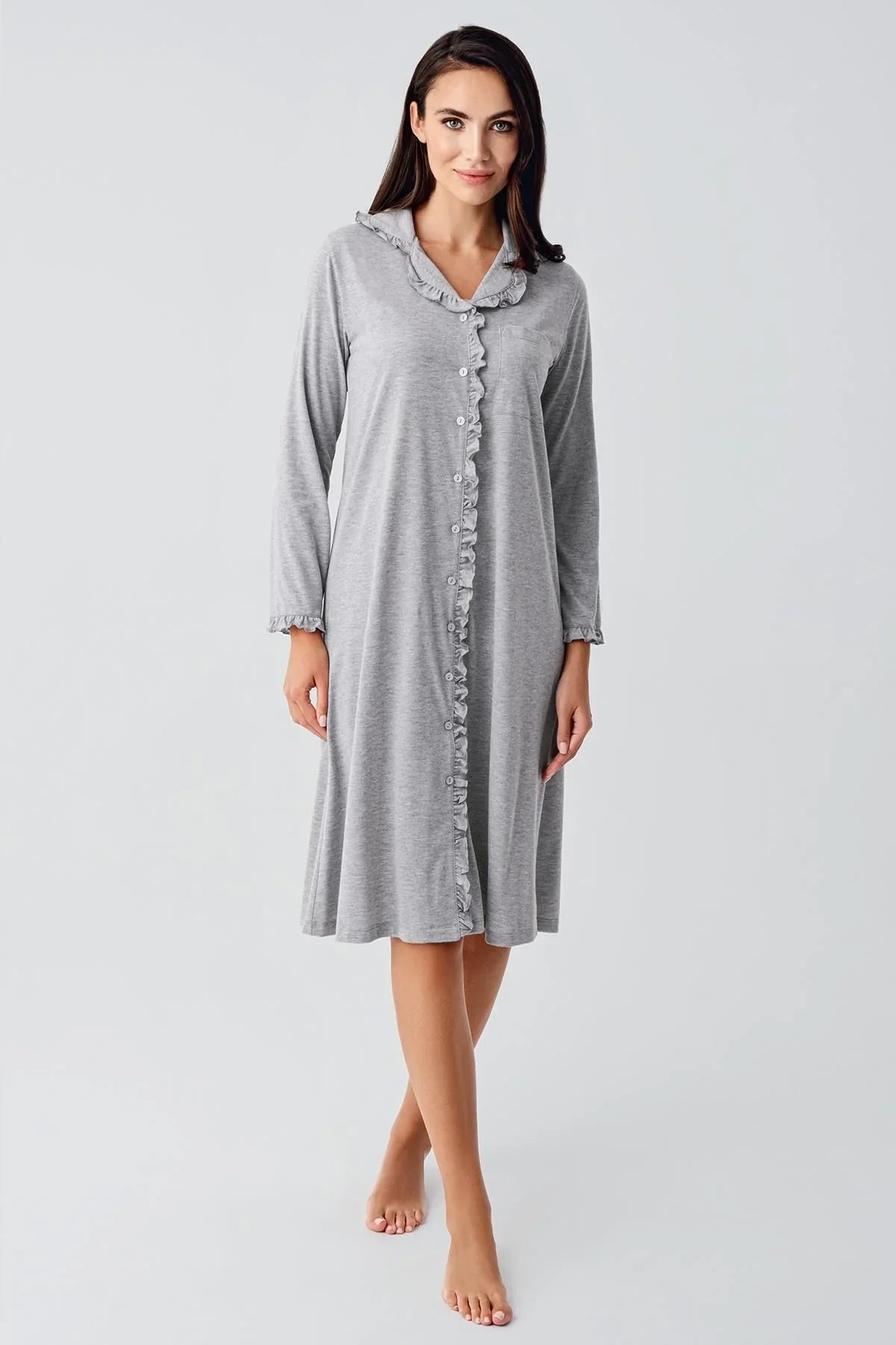 Kadın Uzun Kollu Esnek Pamuklu Kumaş Hamile Gecelik 21112