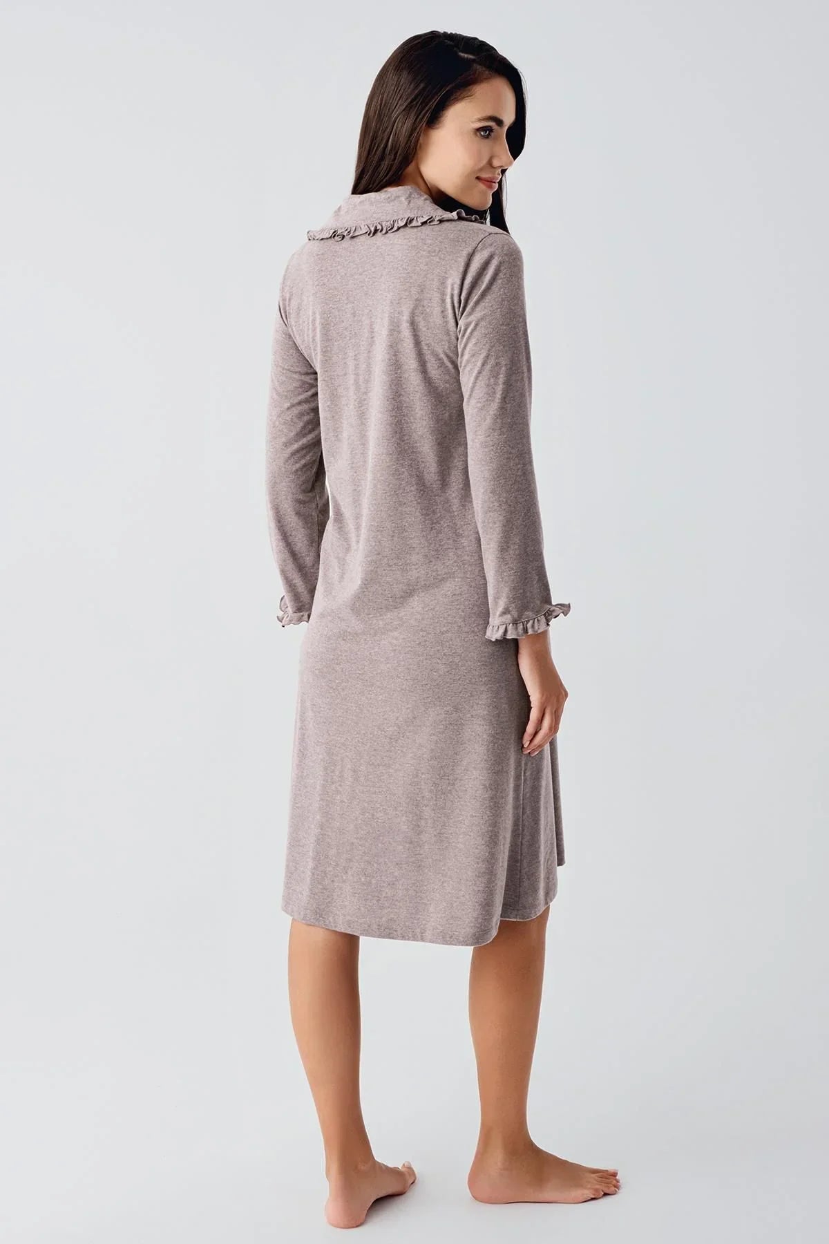 Kadın Uzun Kollu Esnek Pamuklu Kumaş Hamile Gecelik 21112