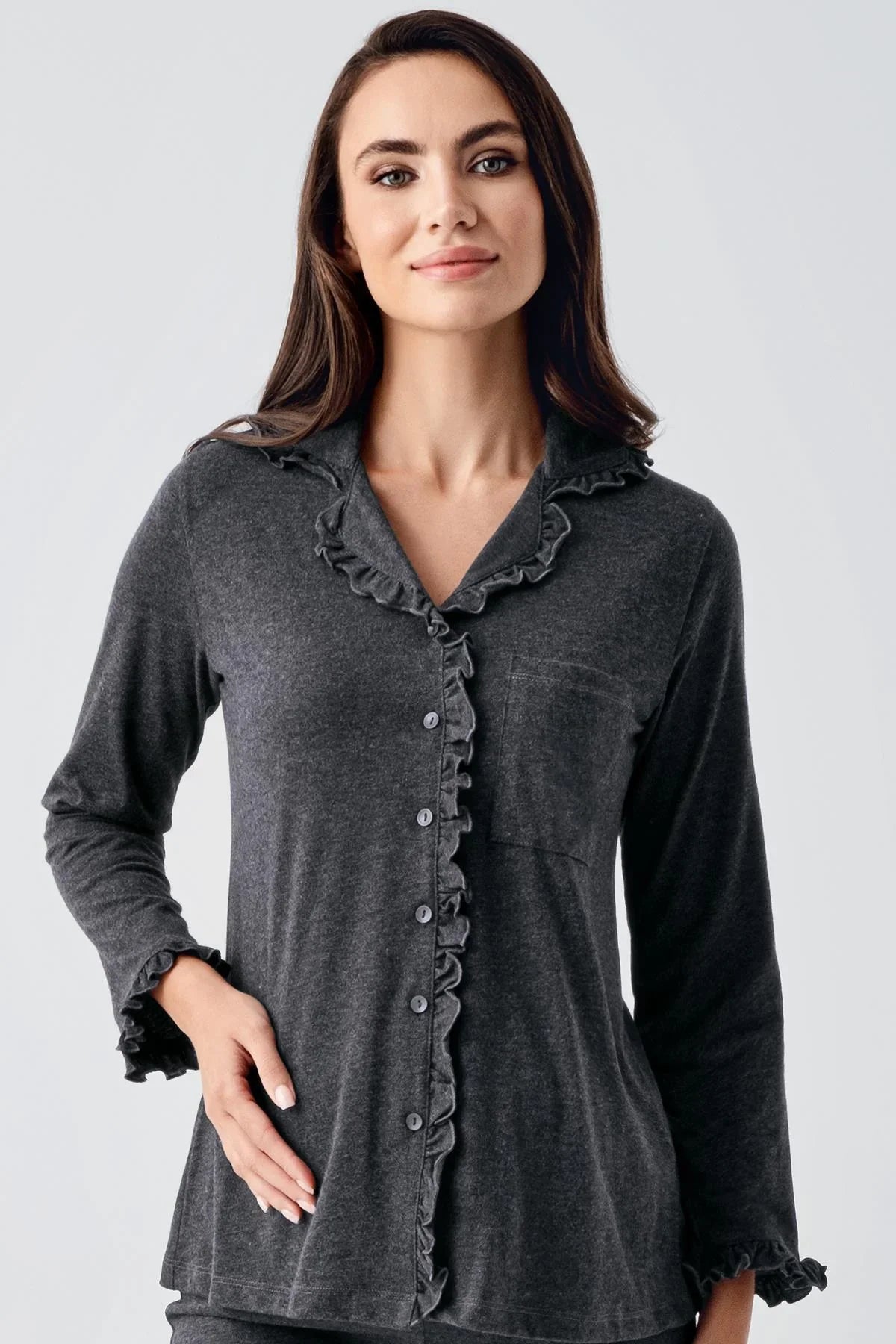 Kadın Uzun Kollu Esnek Pamuklu Kumaş Hamile Pijama Takım 22112