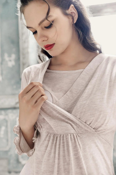 Kadın Uzun Kollu Esnek Pamuklu Kumaş Hamile Pijama Takımı 13201