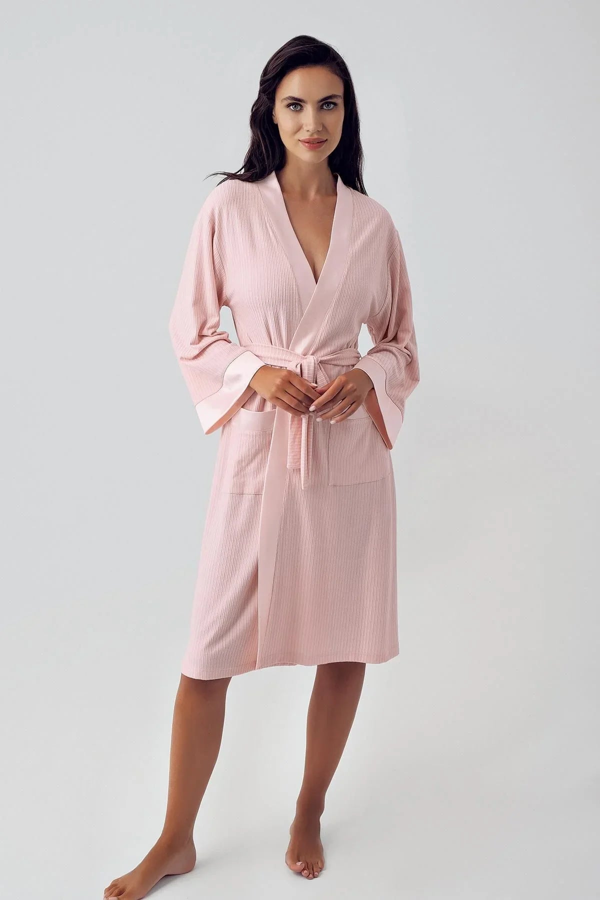 Kadın Uzun Kollu Esnek Viskoz Kısa Sabahlık 15506