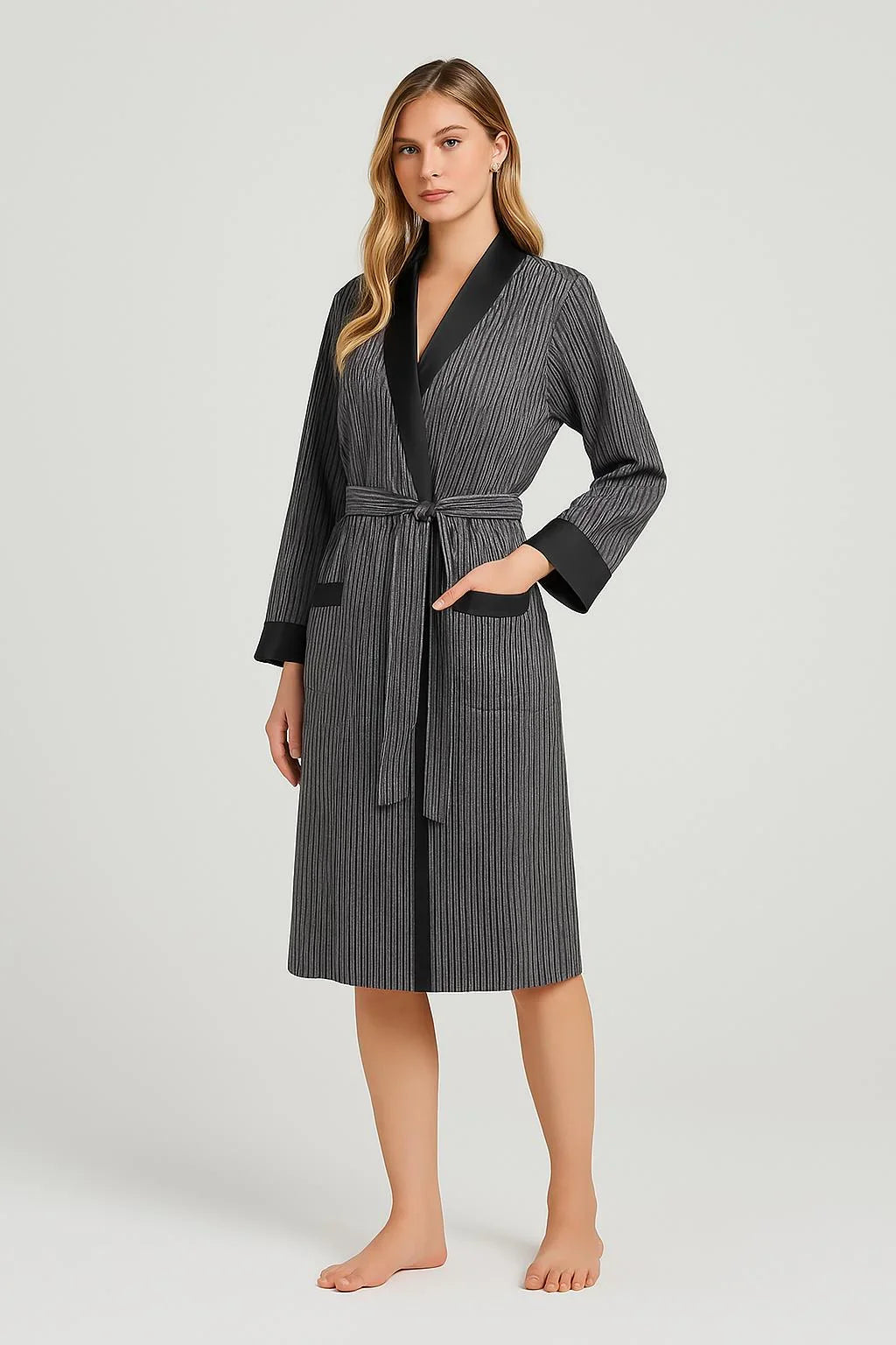 Kadın Uzun Kollu Esnek Viskoz Kısa Sabahlık 15506