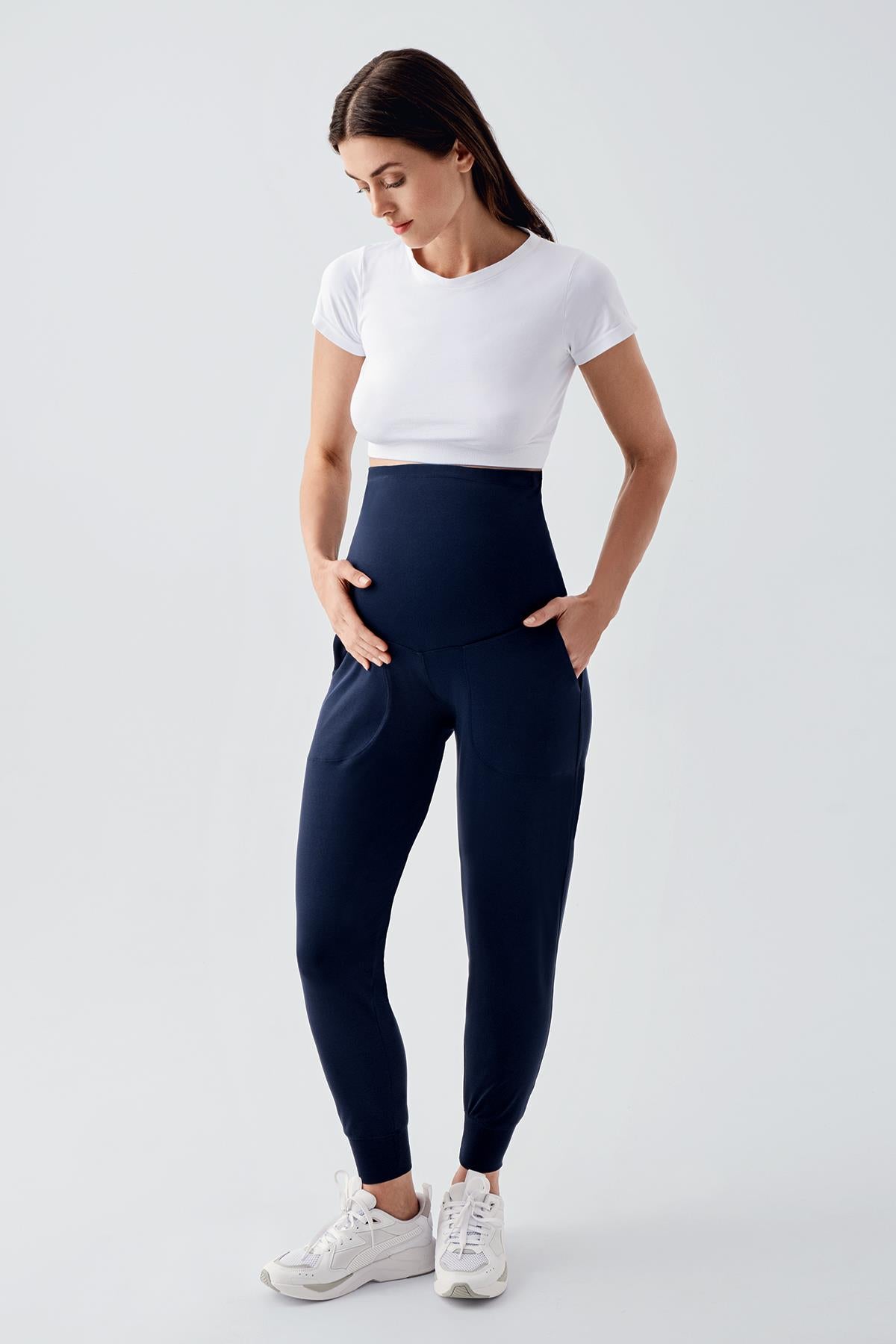 Women's High Waist Pocketed Maternity Jogger Sweatpants E02