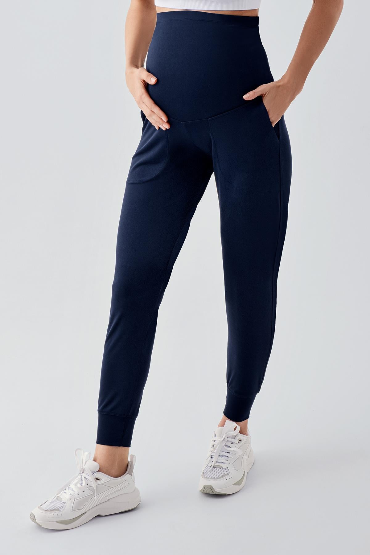 Women's High Waist Pocketed Maternity Jogger Sweatpants E02