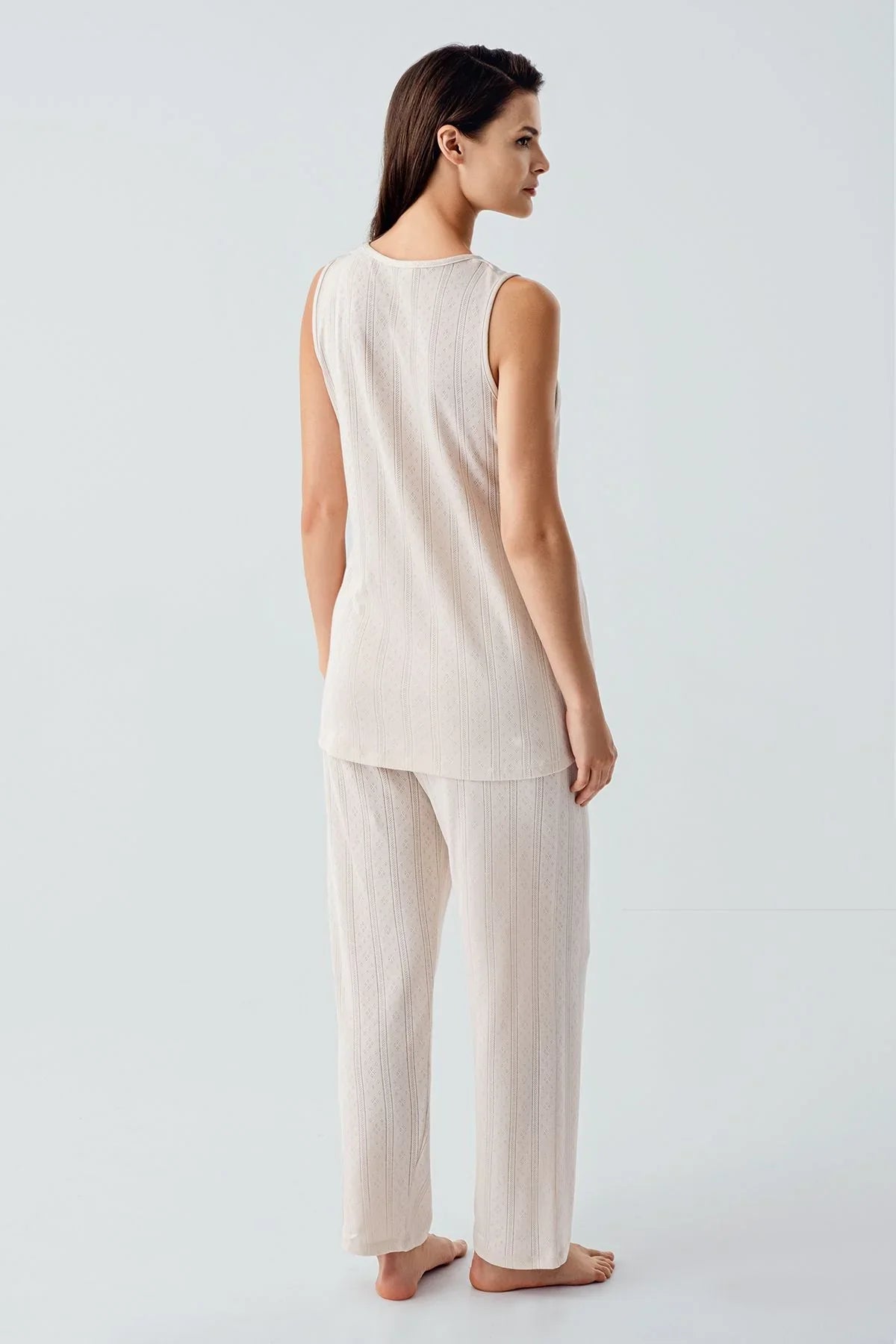 Kalın Askılı Ajurlu Esnek Pamuklu Hamile Sabahlık Pijama Takım 17308