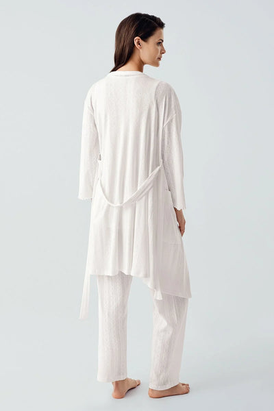 Kalın Askılı Ajurlu Esnek Pamuklu Hamile Sabahlık Pijama Takım 17308