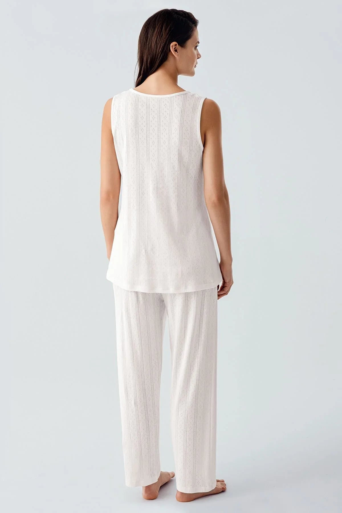 Kalın Askılı Ajurlu Esnek Pamuklu Hamile Sabahlık Pijama Takım 17308