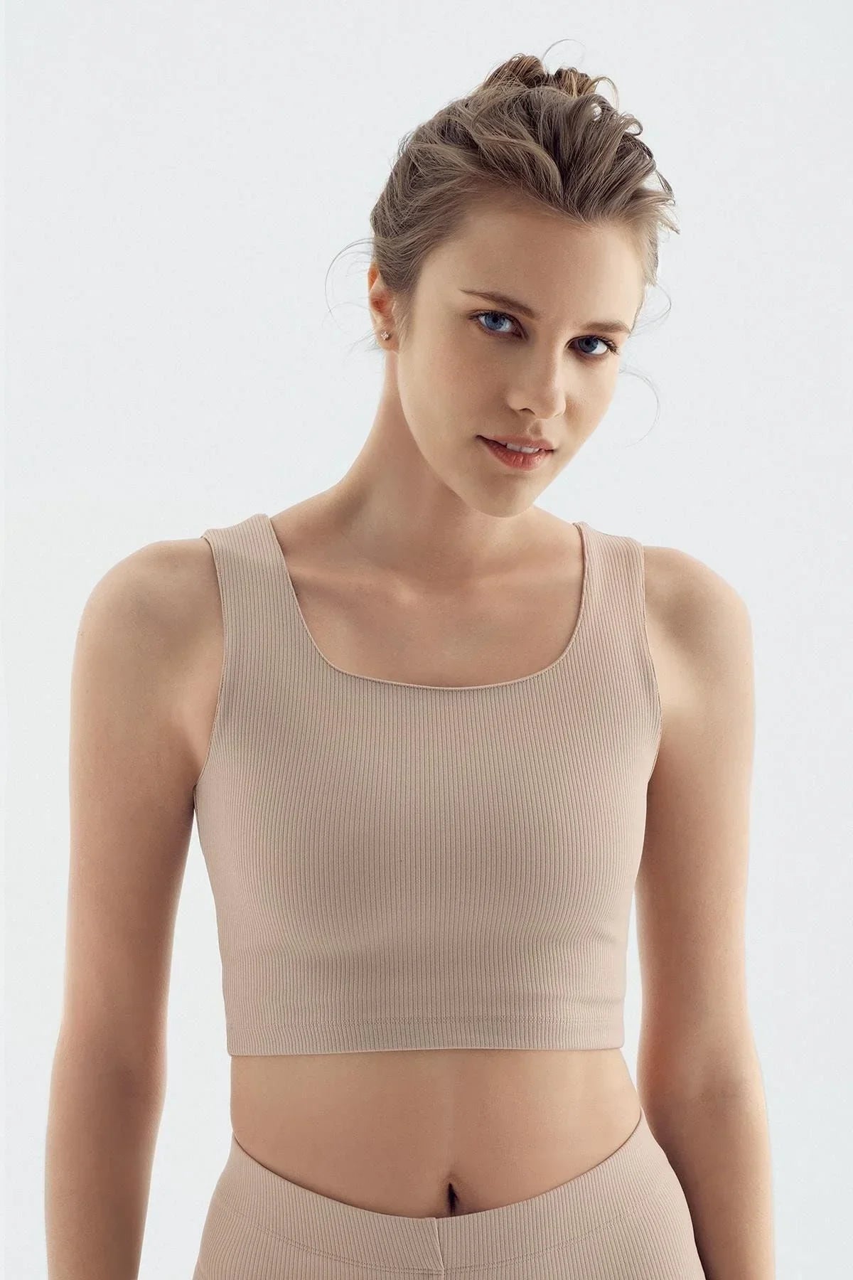 Kalın Askılı Crop Top Fitilli Spor Büstiyer C02