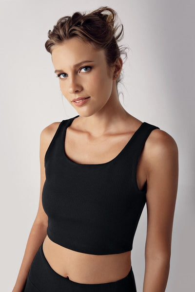 Kalın Askılı Crop Top Fitilli Spor Büstiyer C02