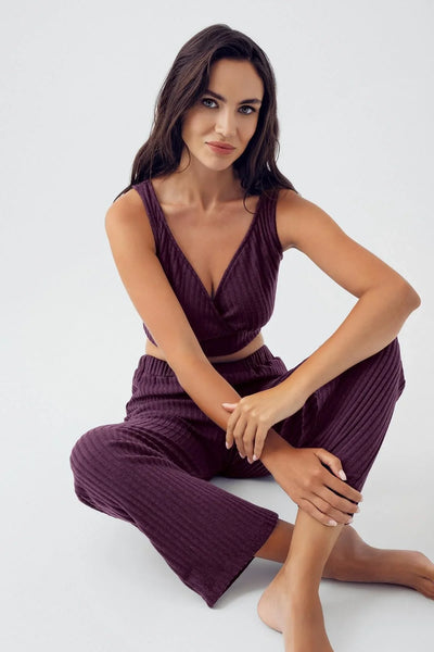 Kalın Askılı Yumuşak Dokulu Triko Crop Pijama Takımı 15208
